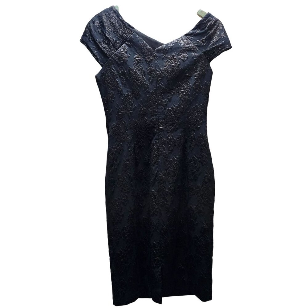 Kay Unger New York Black on Black Off the Shoulder Ruched Midi Bodycon Dress, 8 - Picture 6 of 10